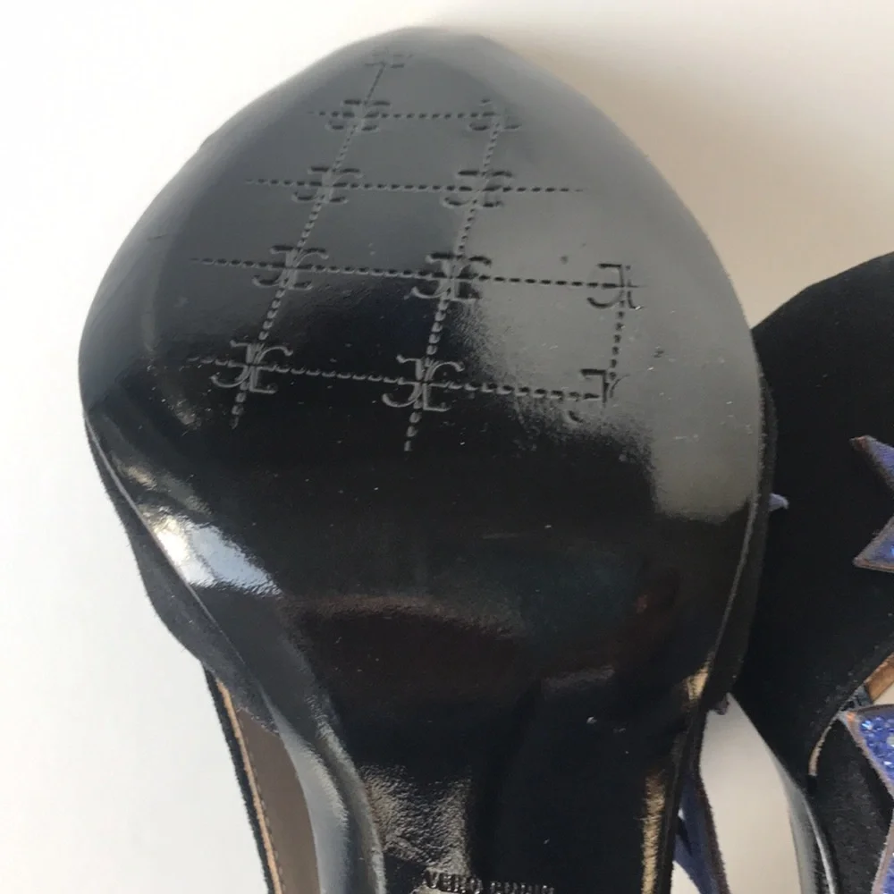 Fabi Italian black suede peep toe heels, size 37.5/6.5, unworn - Picture 9 of 15